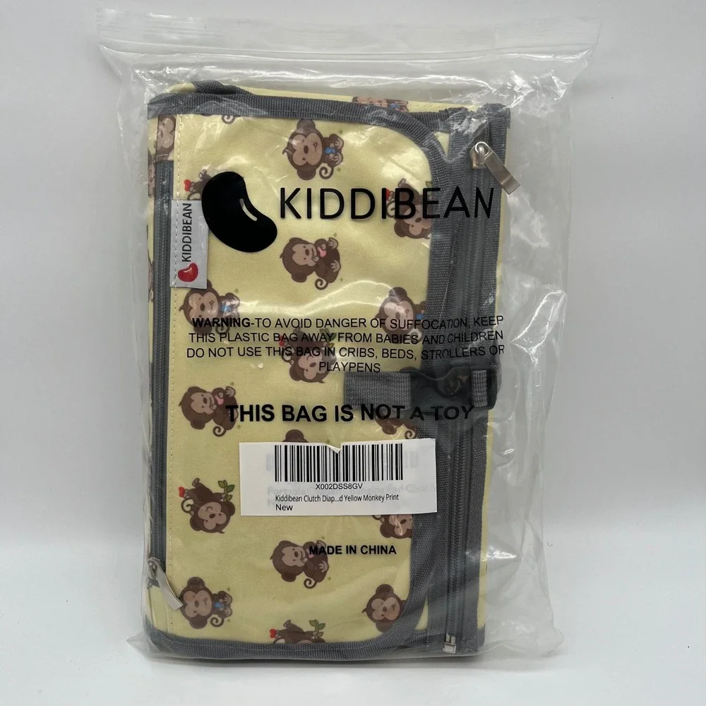Kiddibean Diaper Changing Pad Unisex OS Yellow Monkey Print Portable Clutch New